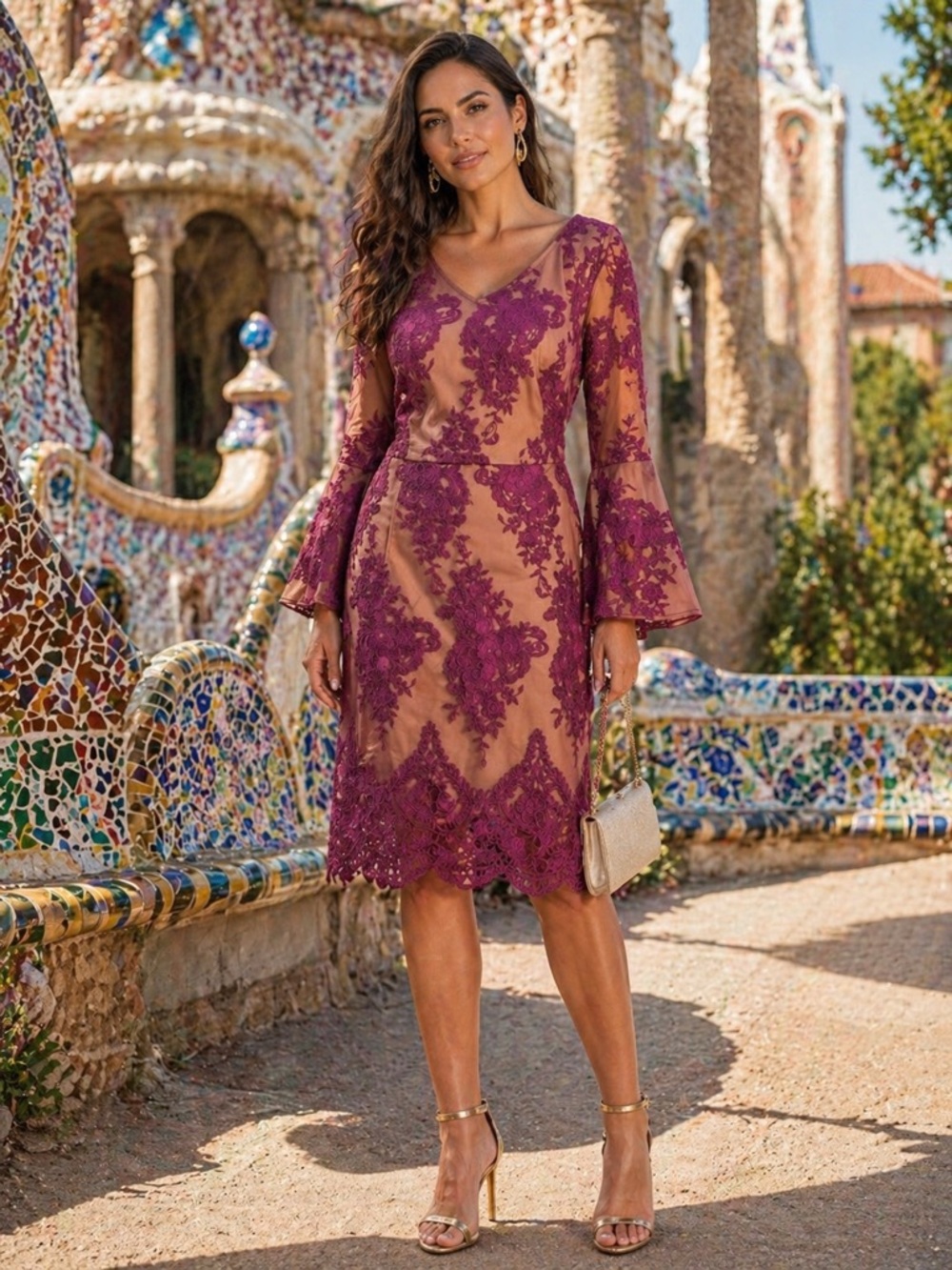 💜Midnight Velvet Purple and Tan Midi Dress